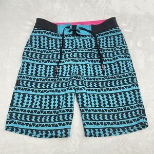 American Eagle Blue Black Tribal Print Men's Size Small Board Shorts Swim Trunks